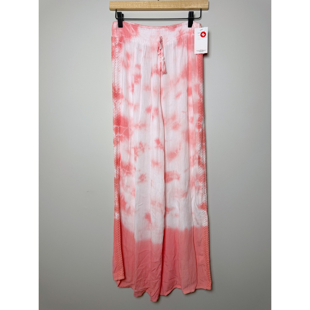 NWT Kiwi & Punch M Gauzy Coral Crochet Tie Dye Pants Beach‎ Pool Palazzo Light